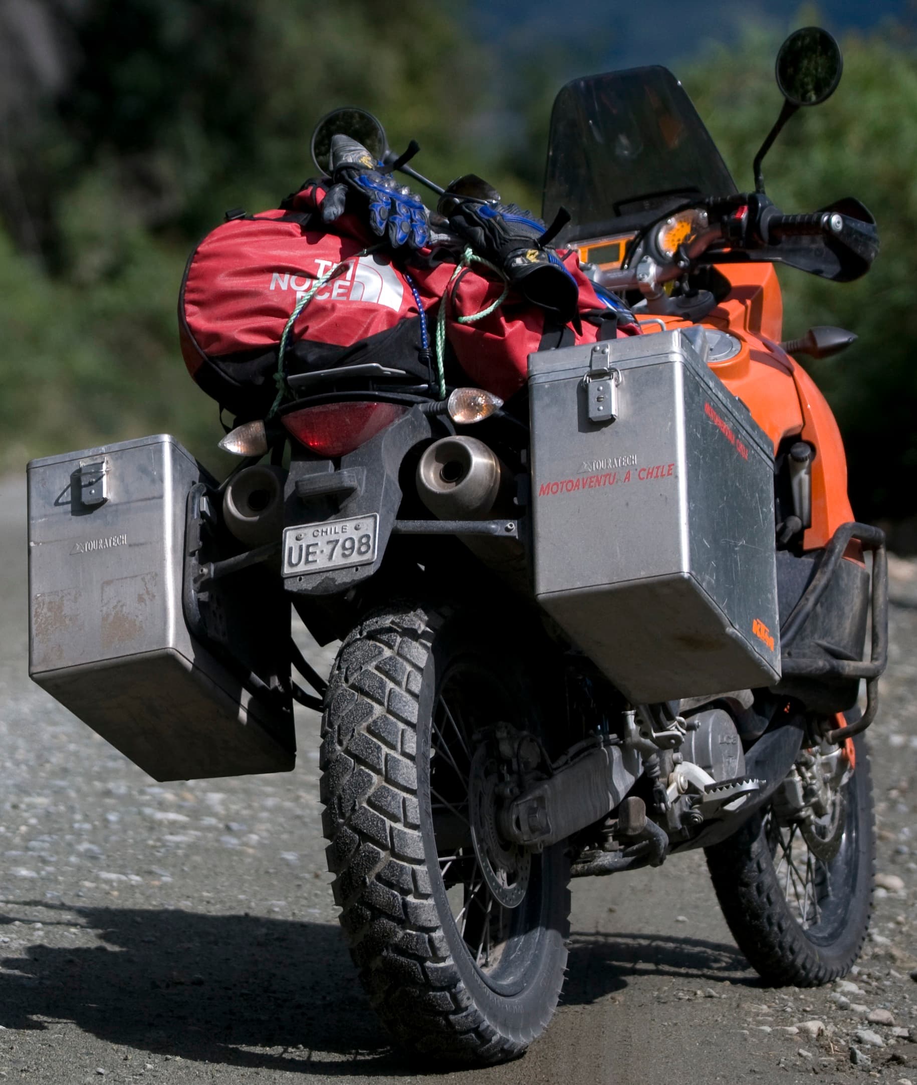 Adventure motorcycle with luggage setup