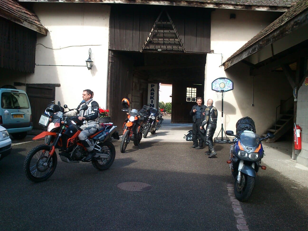 Motorcycle in a garage workspace